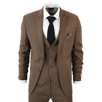 IM1 Men's Classic Brown Plain Tailored Fit 3-Piece Suit