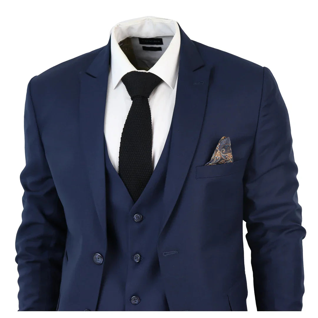 IM1 Men's Classic Charcoal Navy Tailored Fit 3-Piece Suit