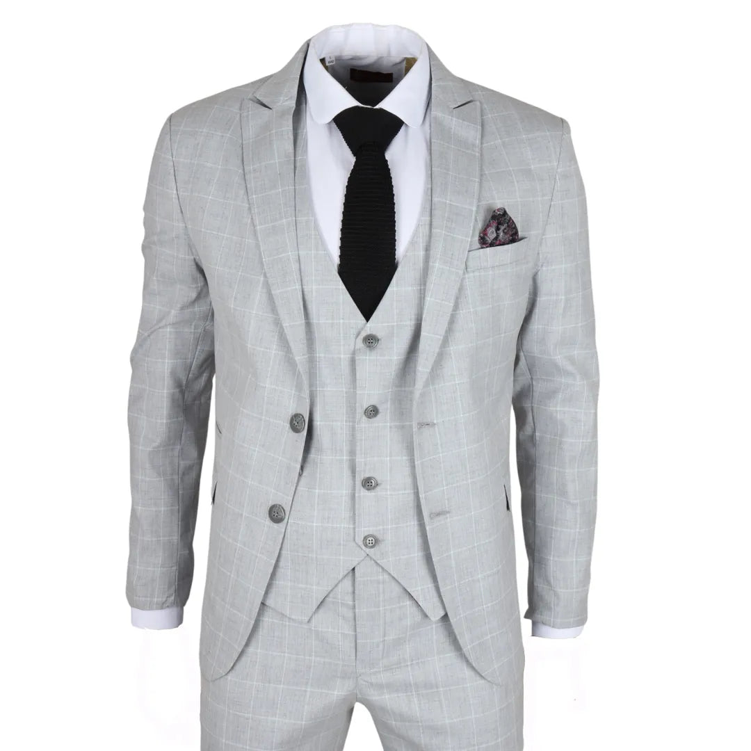 IM3 Men's Grey Checked Tailored Fit 3-Piece Suit