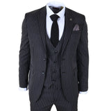 IM45 - Men's Pinstripe 3 Piece Black Suit Mafia Style