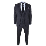 IM45 - Men's Pinstripe 3 Piece Black Suit Mafia Style