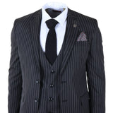 IM45 - Men's Pinstripe 3 Piece Black Suit Mafia Style
