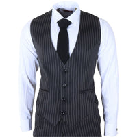 IM45 - Men's Pinstripe 3 Piece Black Suit Mafia Style