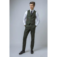 Joshua Men's 3-Piece Green Tweed Slim Fit Suit