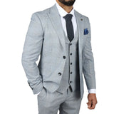 Mark Men's Light Blue 3-Piece Tweed Check Tailored Fit Suit