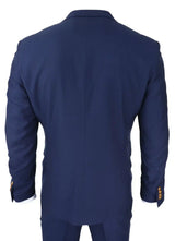 Mens Navy 3 piece Suit Brown Trim Classic Birdseye Vintage Wedding Grooms