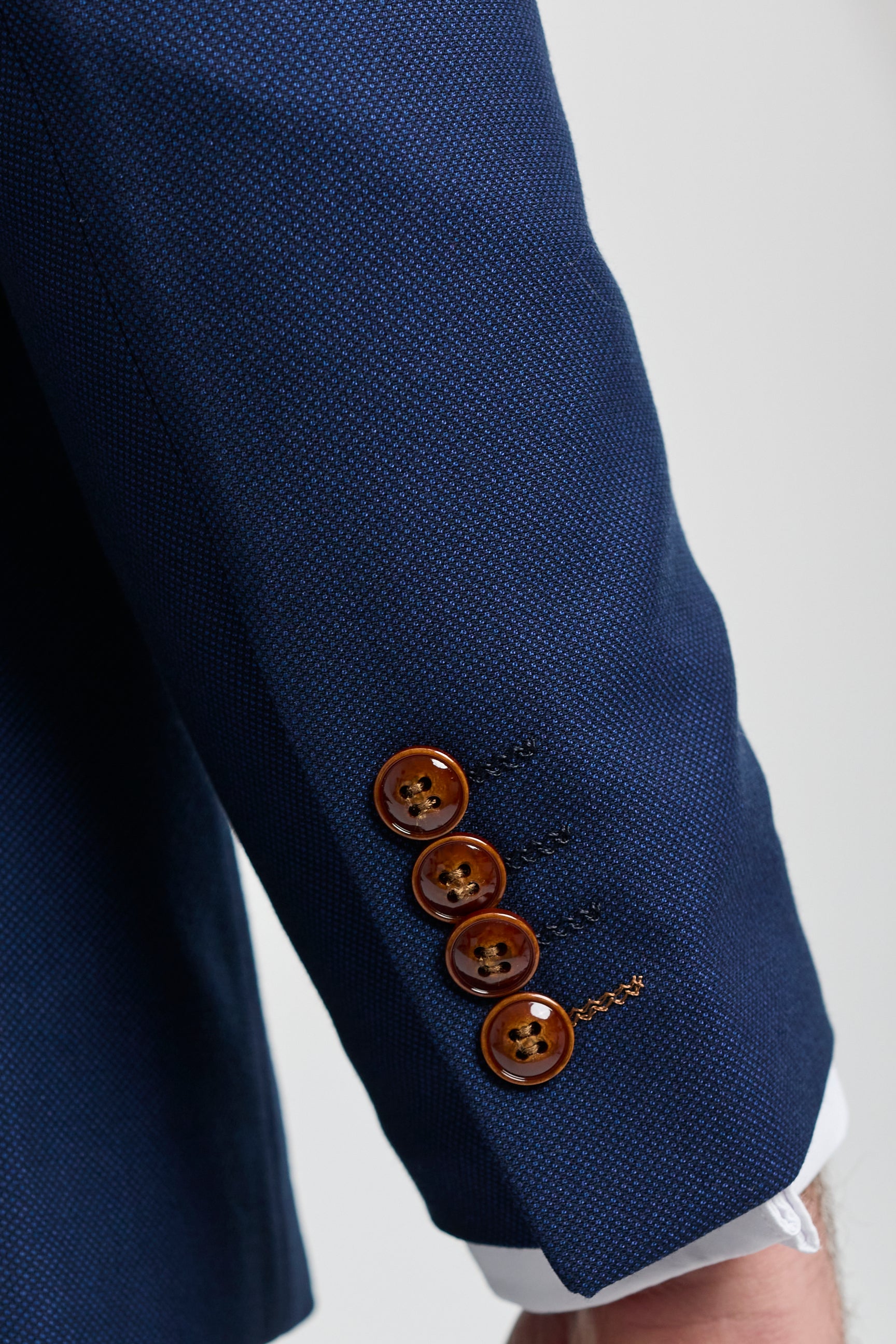 Mens Navy 3 piece Suit Brown Trim Classic Birdseye Vintage Wedding Grooms