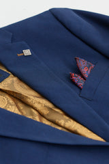 Mens Navy 3 piece Suit Brown Trim Classic Birdseye Vintage Wedding Grooms