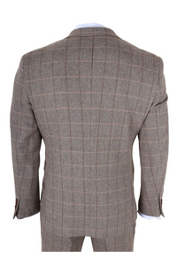 Harris - Men's Brown 3 Piece Herringbone Check Tweed Suit