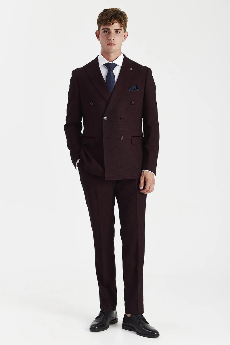 Regent - Men's Burgundy 2 Piece Double Breasted Suit