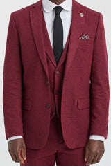 Men's Herringbone Wine Maroon 3 Piece Tweed Suit - STZ11