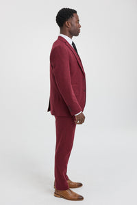 Men's Herringbone Wine Maroon 3 Piece Tweed Suit - STZ11