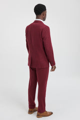 Men's Herringbone Wine Maroon 3 Piece Tweed Suit - STZ11