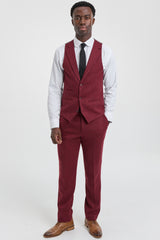 Men's Herringbone Wine Maroon 3 Piece Tweed Suit - STZ11