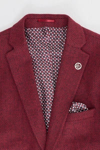 Men's Herringbone Wine Maroon 3 Piece Tweed Suit - STZ11