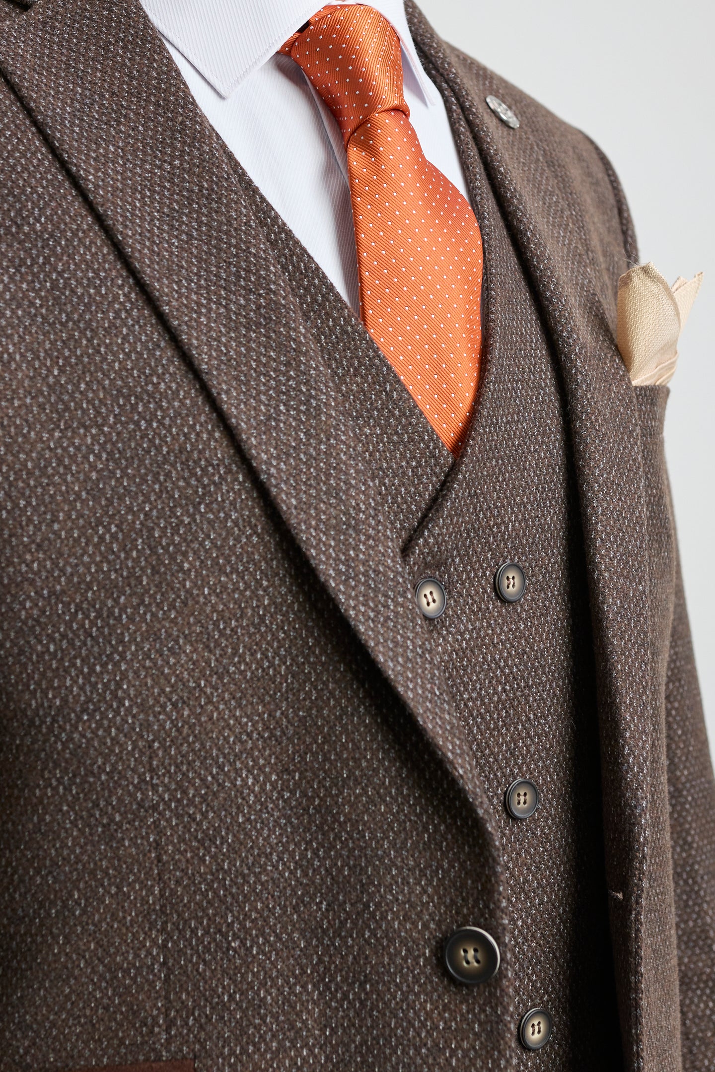 Mens Brown 3 Piece Suit with Double Breasted Waistcoat