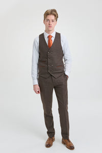 Mens Brown 3 Piece Suit with Double Breasted Waistcoat