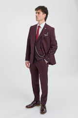 Men's 3 Piece Suit Wool Tweed Plum Wine Check 1920s Gatsby