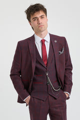 Men's 3 Piece Suit Wool Tweed Plum Wine Check 1920s Gatsby