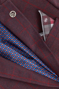 Men's 3 Piece Suit Wool Tweed Plum Wine Check 1920s Gatsby