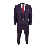 Men's 3 Piece Suit Wool Tweed Plum Wine Check 1920s Gatsby