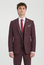 Men's 3 Piece Suit Wool Tweed Plum Wine Check 1920s Gatsby