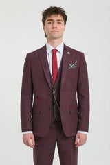 Men's 3 Piece Suit Wool Tweed Plum Wine Check 1920s Gatsby