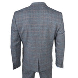 Men's 3 Piece Suit Wool Tweed Light Blue Grey Check