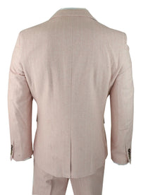 Mens Herringbone Tweed 3 Piece Suit Pink Blush Retro Vintage Short Reg Long