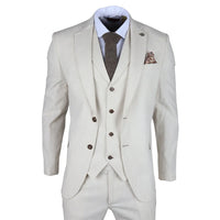 TP-21 Men's Beige 3-Piece Linen Summer Wedding Suit