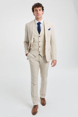 TP-21 Men's Beige 3-Piece Linen Summer Wedding Suit