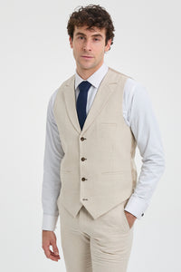 TP-21 Men's Beige 3-Piece Linen Summer Wedding Suit