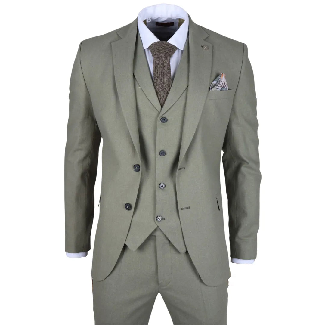 TP-22 Men's Sage 3-Piece Linen Summer Wedding Suit