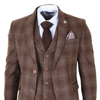 Men's Brown Tweed Check 3 Piece Suit