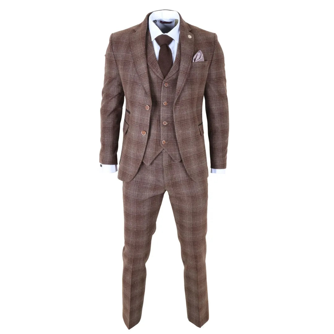 Men's Brown Tweed Check 3 Piece Suit