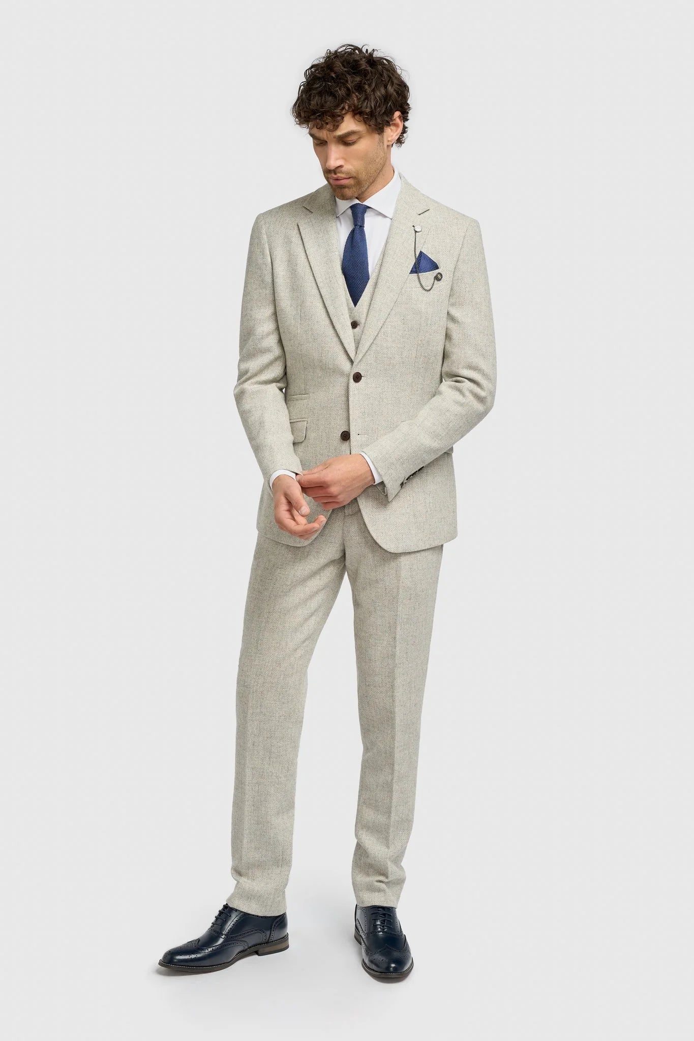 Thomas - Men’s Grey 3 Piece Wool Blend Tweed Suit