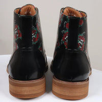 Adam - Men's Black Floral Skull Print Leather Oxford Boots