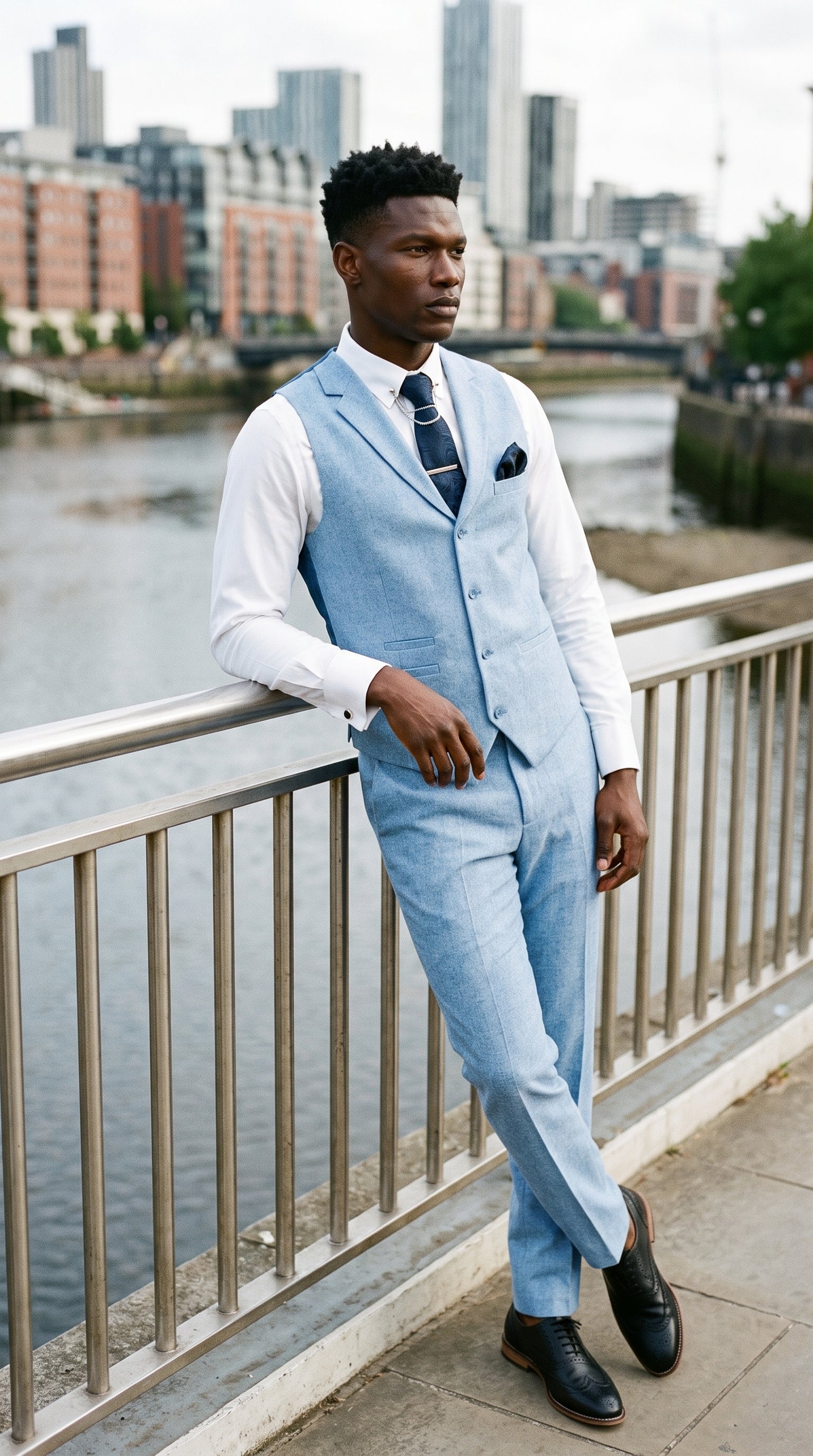 Look #339 styled with TP-12 - Men's Summer Suit Waistcoat Trousers Linen Formal Royal Blue Wedding