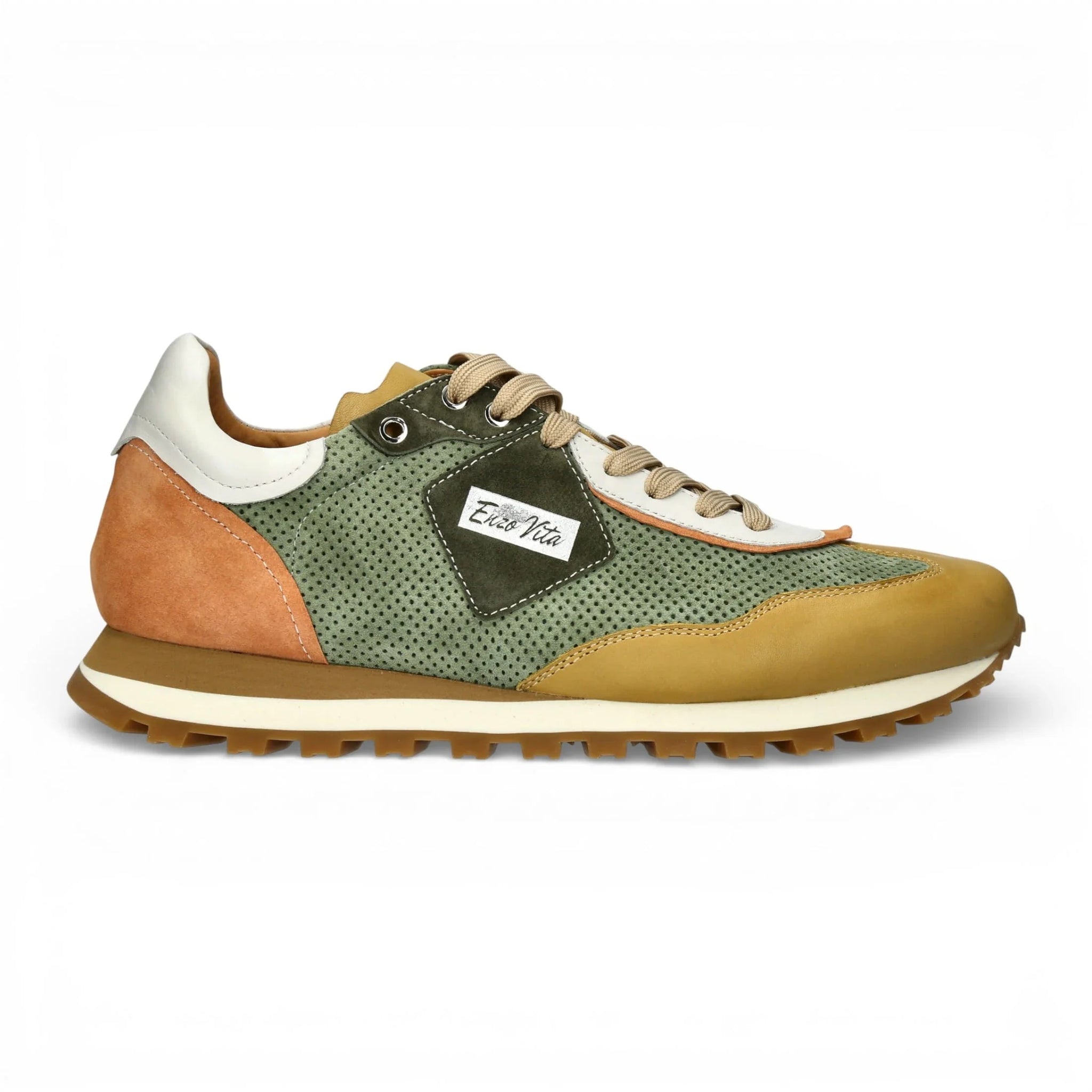 Aglae 02 - Men's Green Beige Leather Sneakers