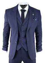 Men's Navy-Blue Herringbone Tweed 3 Piece Suit
