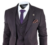 Men's Plum Herringbone Tweed 3 Piece Suit