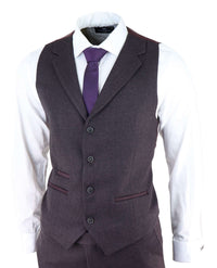 Men's Plum Herringbone Tweed 3 Piece Suit