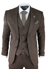 Men's Brown Herringbone Tweed 3 Piece Suit