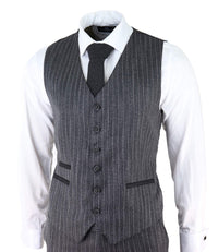 Men's Grey Pinstripe Herringbone Tweed 3 Piece Suit