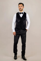 AK-26 Men's Black 3-Piece Velvet Wedding Tuxedo with Satin Lapels