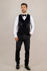 AK-26 Men's Black 3-Piece Velvet Wedding Tuxedo with Satin Lapels
