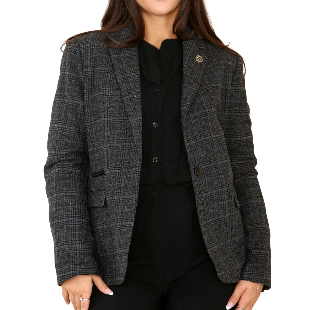 Women's Tweed Check Blazer Grey Suit