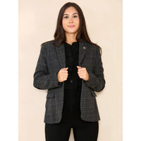Women's Tweed Check Blazer Grey Suit