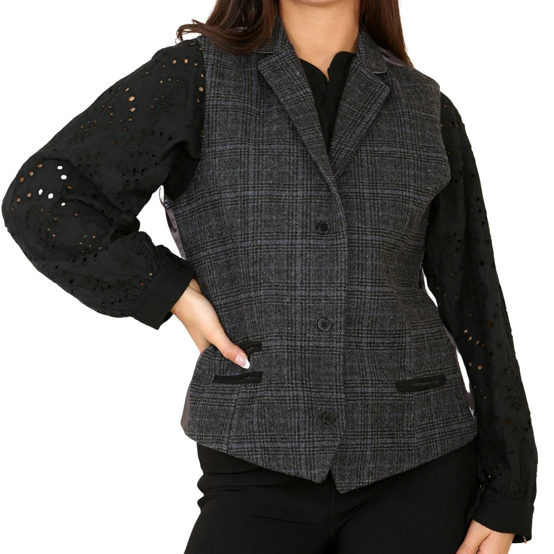 Women's Tweed Check Waistcoat Grey