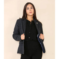 Women's Tweed Check Blazer Blue Suit